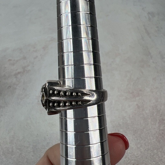 Green‎ Yellow Sterling Silver Ring Boho Vintage Bold Statement Size 9 Glass - Picture 9 of 11